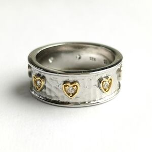 Hammered sterling silver 14k gold accent white sapphire eternity ring